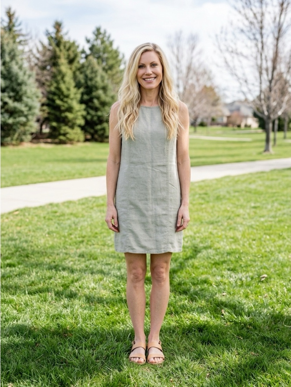J. Jill Linen Shift Dress Sleeveless Summer Neutral Size Small